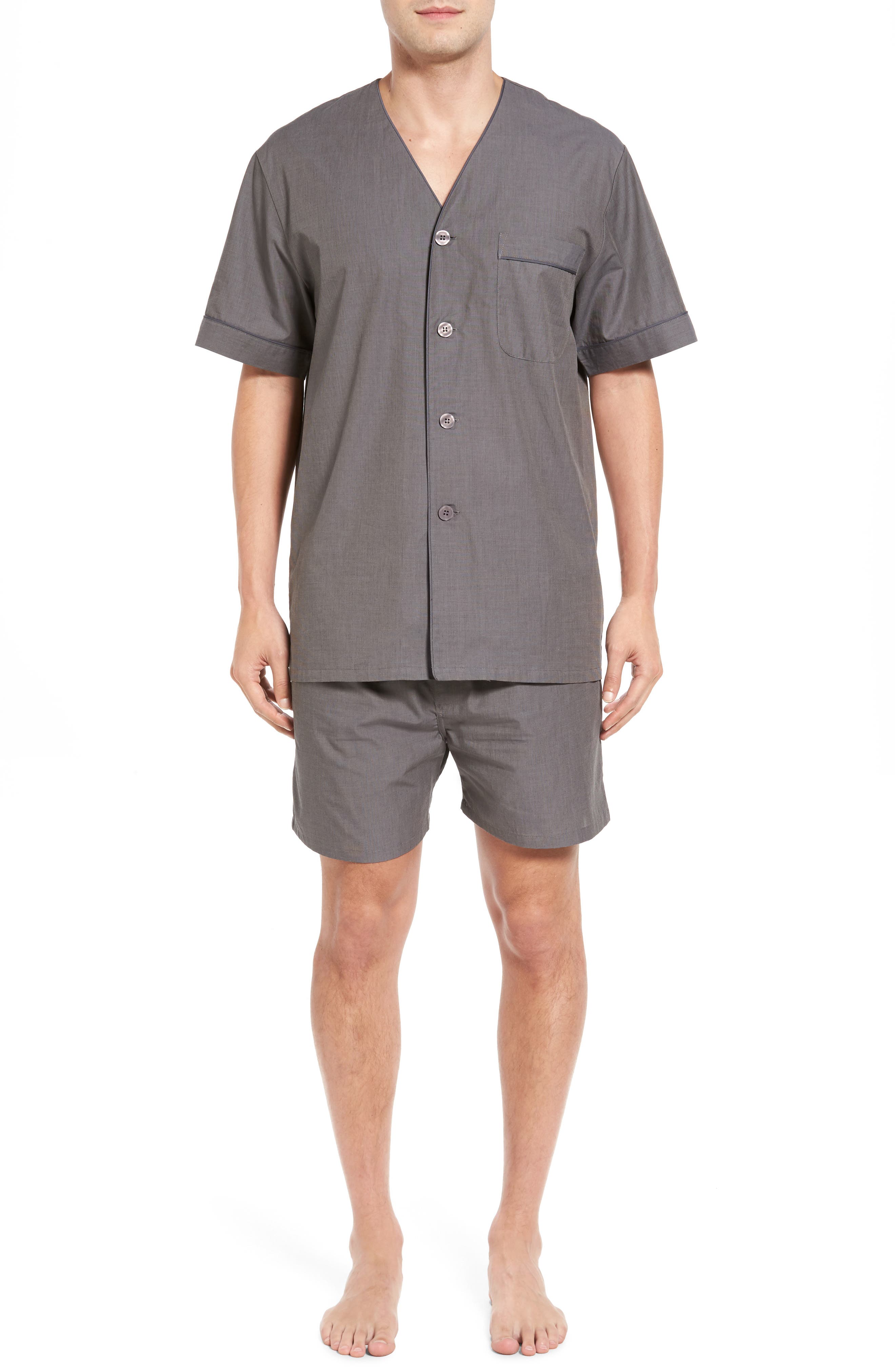 New Mens Short Sleeve T Shirt & Poplin Shorts Pyjama Set Shortie Teal  Size XL